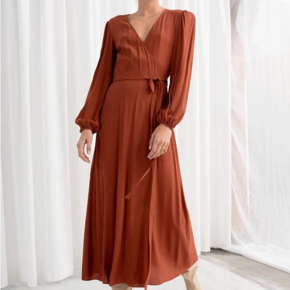 & Other Stories Elegant Rust Wrap Dress